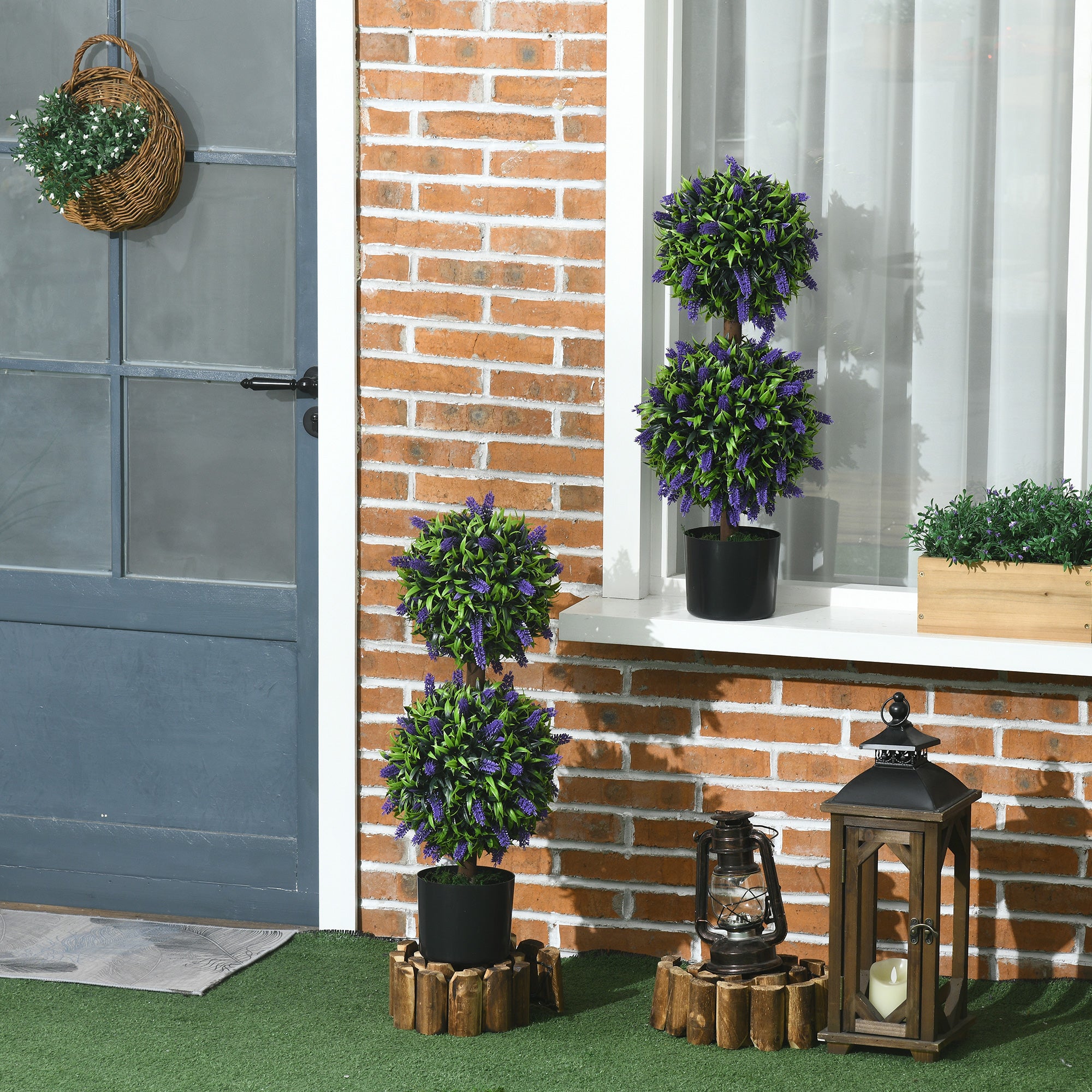 2-Piece Set Artificial Lavender Trees Large 70 cm Artificial Plant, Plastic Artificial Plants in Pot, UV-Resistant Artificial Flowers with 2 Spheres for Living Room Bedroom Office Garden