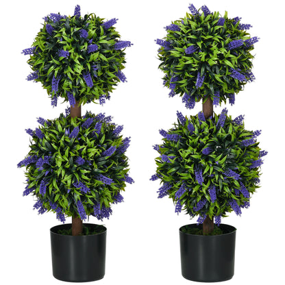 2-Piece Set Artificial Lavender Trees Large 70 cm Artificial Plant, Plastic Artificial Plants in Pot, UV-Resistant Artificial Flowers with 2 Spheres for Living Room Bedroom Office Garden