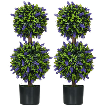 2-Piece Set Artificial Lavender Trees Large 70 cm Artificial Plant, Plastic Artificial Plants in Pot, UV-Resistant Artificial Flowers with 2 Spheres for Living Room Bedroom Office Garden