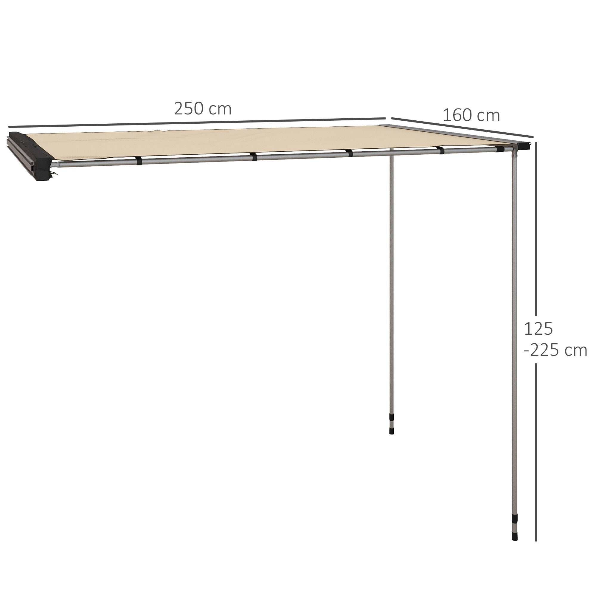 Car Awning 160 x 250 cm Retractable Waterproof Sunshade with Keder UV Protection Roof Tent Awning Car Sunshade for Campers Caravan SUV Motorhome Outdoor
