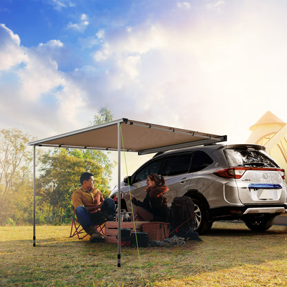 Car Awning 160 x 250 cm Retractable Waterproof Sunshade with Keder UV Protection Roof Tent Awning Car Sunshade for Campers Caravan SUV Motorhome Outdoor