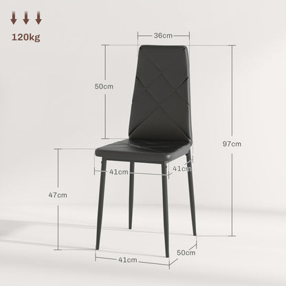Set of 6 Upholstered High-Back Dining Chairs, Kitchen Chairs in Faux Leather with Diamond Stitching, Non-Slip Feet and Steel Legs for Dining Room, 41x50x97 cm, Black