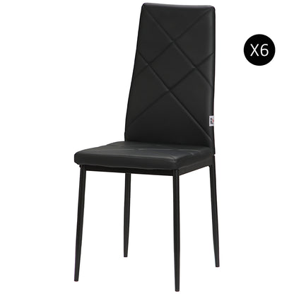 Set of 6 Upholstered High-Back Dining Chairs, Kitchen Chairs in Faux Leather with Diamond Stitching, Non-Slip Feet and Steel Legs for Dining Room, 41x50x97 cm, Black