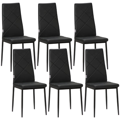 Set of 6 Upholstered High-Back Dining Chairs, Kitchen Chairs in Faux Leather with Diamond Stitching, Non-Slip Feet and Steel Legs for Dining Room, 41x50x97 cm, Black