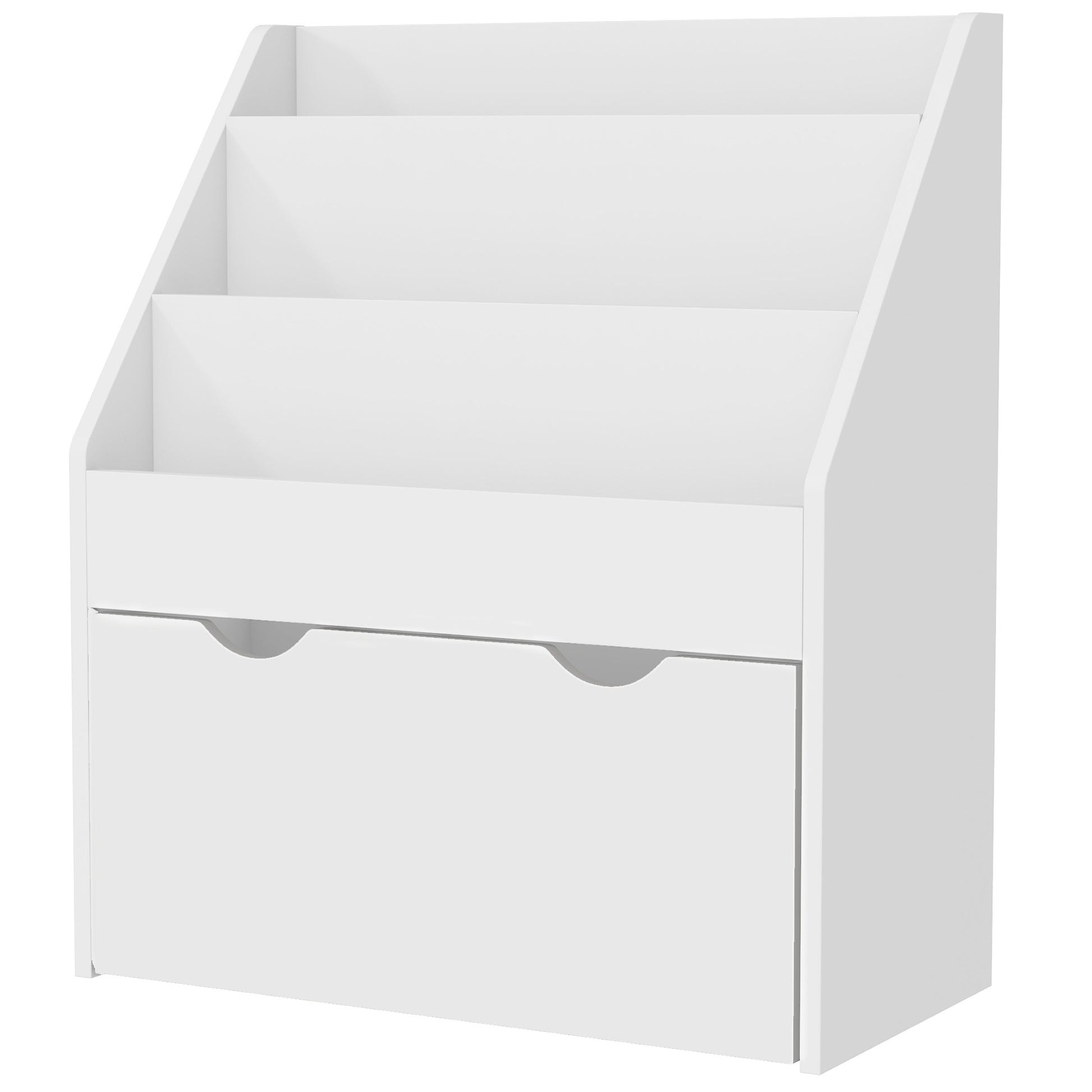 Children's Bookcase 3-8 Years with 3 Shelves and Bottom Drawer, MDF Wood Toy Shelf, 62.5x30x70 cm, White