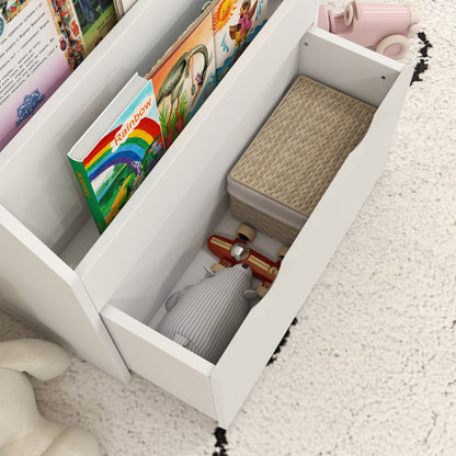 Children's Bookcase 3-8 Years with 3 Shelves and Bottom Drawer, MDF Wood Toy Shelf, 62.5x30x70 cm, White