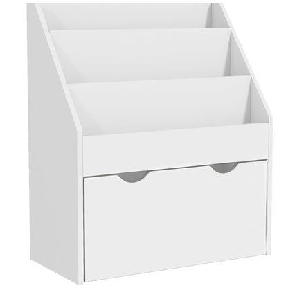 Children's Bookcase 3-8 Years with 3 Shelves and Bottom Drawer, MDF Wood Toy Shelf, 62.5x30x70 cm, White