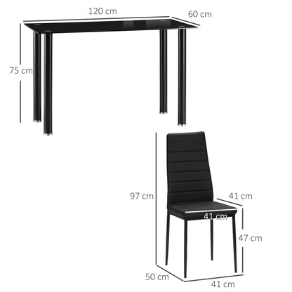 5 Piece Dining Set, Dining Table with 4 Chairs, Kitchen Table with Tempered Glass Top, Dining Group, Dining Furniture, Dining Set for Kitchen, Dining Room, Steel, Black