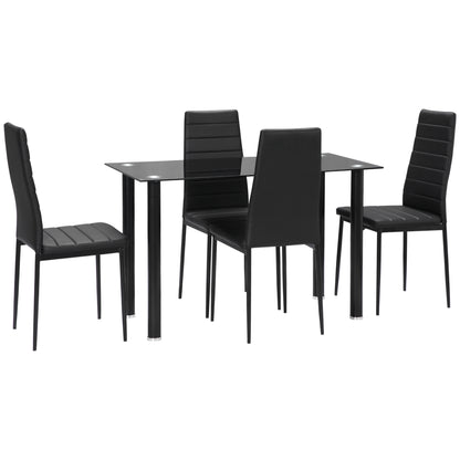 5 Piece Dining Set, Dining Table with 4 Chairs, Kitchen Table with Tempered Glass Top, Dining Group, Dining Furniture, Dining Set for Kitchen, Dining Room, Steel, Black