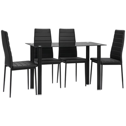 5 Piece Dining Set, Dining Table with 4 Chairs, Kitchen Table with Tempered Glass Top, Dining Group, Dining Furniture, Dining Set for Kitchen, Dining Room, Steel, Black