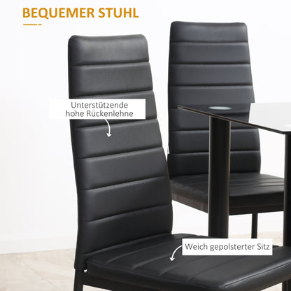 5 Piece Dining Set, Dining Table with 4 Chairs, Kitchen Table with Tempered Glass Top, Dining Group, Dining Furniture, Dining Set for Kitchen, Dining Room, Steel, Black