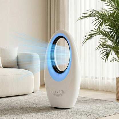 Bladeless Tower Fan for Bedroom, 36 dB Quiet, 60° Oscillation, LED Lighting, 3 Speeds, 7.5-Hour Timer, Remote Control, White