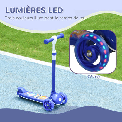 Kids Scooter - 3-Wheel Scooter with Bright LED Wheels - Adjustable TPE Handlebars - Rear Friction Brake - Steel PP for Children aged 2 to 6 years Blue