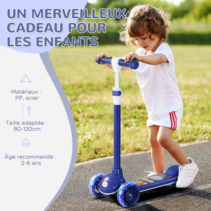Kids Scooter - 3-Wheel Scooter with Bright LED Wheels - Adjustable TPE Handlebars - Rear Friction Brake - Steel PP for Children aged 2 to 6 years Blue