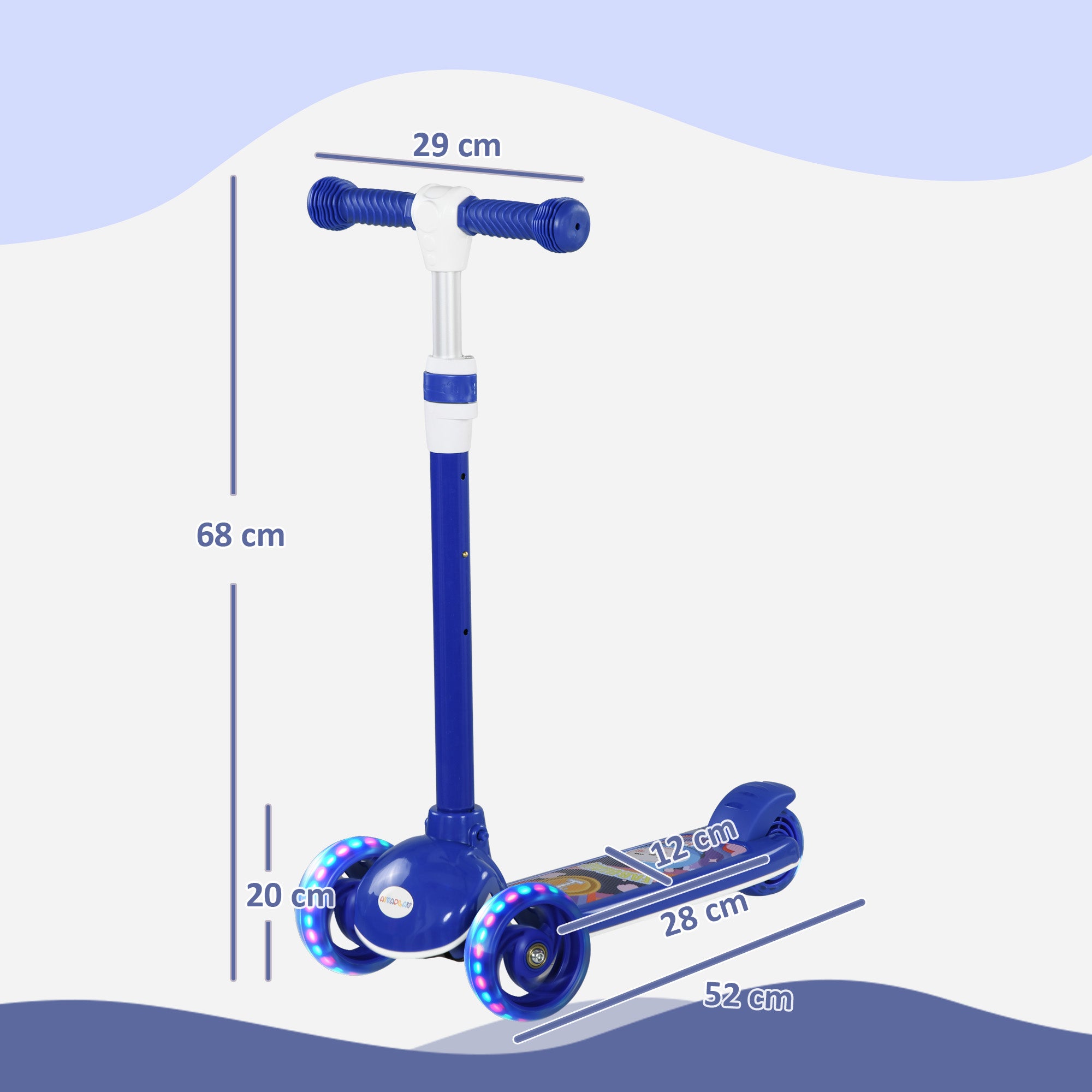 Kids Scooter - 3-Wheel Scooter with Bright LED Wheels - Adjustable TPE Handlebars - Rear Friction Brake - Steel PP for Children aged 2 to 6 years Blue