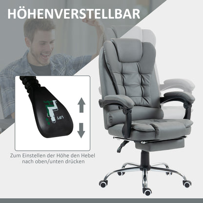 Executive Office Chair with Footrest, Desk Chair with Tilt Function, Height Adjustable Computer Chair with Armrest, Swivel Chair for Office, Faux Leather, Gray