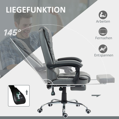 Executive Office Chair with Footrest, Desk Chair with Tilt Function, Height Adjustable Computer Chair with Armrest, Swivel Chair for Office, Faux Leather, Gray