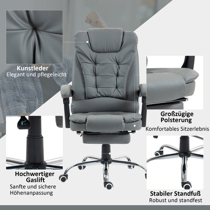 Executive Office Chair with Footrest, Desk Chair with Tilt Function, Height Adjustable Computer Chair with Armrest, Swivel Chair for Office, Faux Leather, Gray