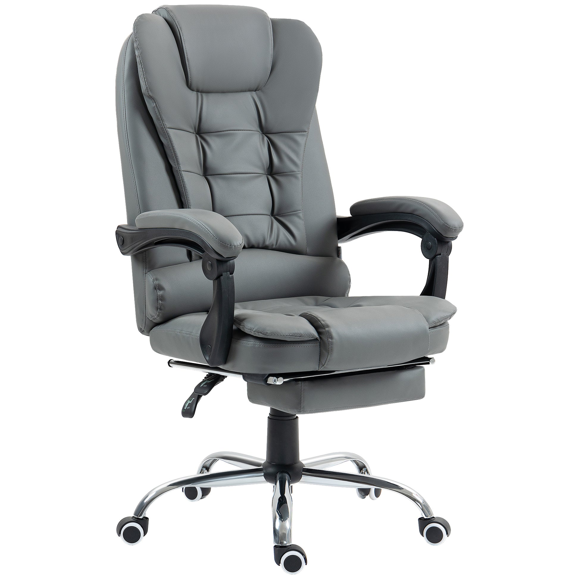 Executive Office Chair with Footrest, Desk Chair with Tilt Function, Height Adjustable Computer Chair with Armrest, Swivel Chair for Office, Faux Leather, Gray