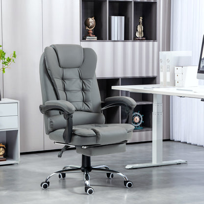 Executive Office Chair with Footrest, Desk Chair with Tilt Function, Height Adjustable Computer Chair with Armrest, Swivel Chair for Office, Faux Leather, Gray