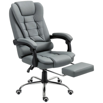 Executive Office Chair with Footrest, Desk Chair with Tilt Function, Height Adjustable Computer Chair with Armrest, Swivel Chair for Office, Faux Leather, Gray