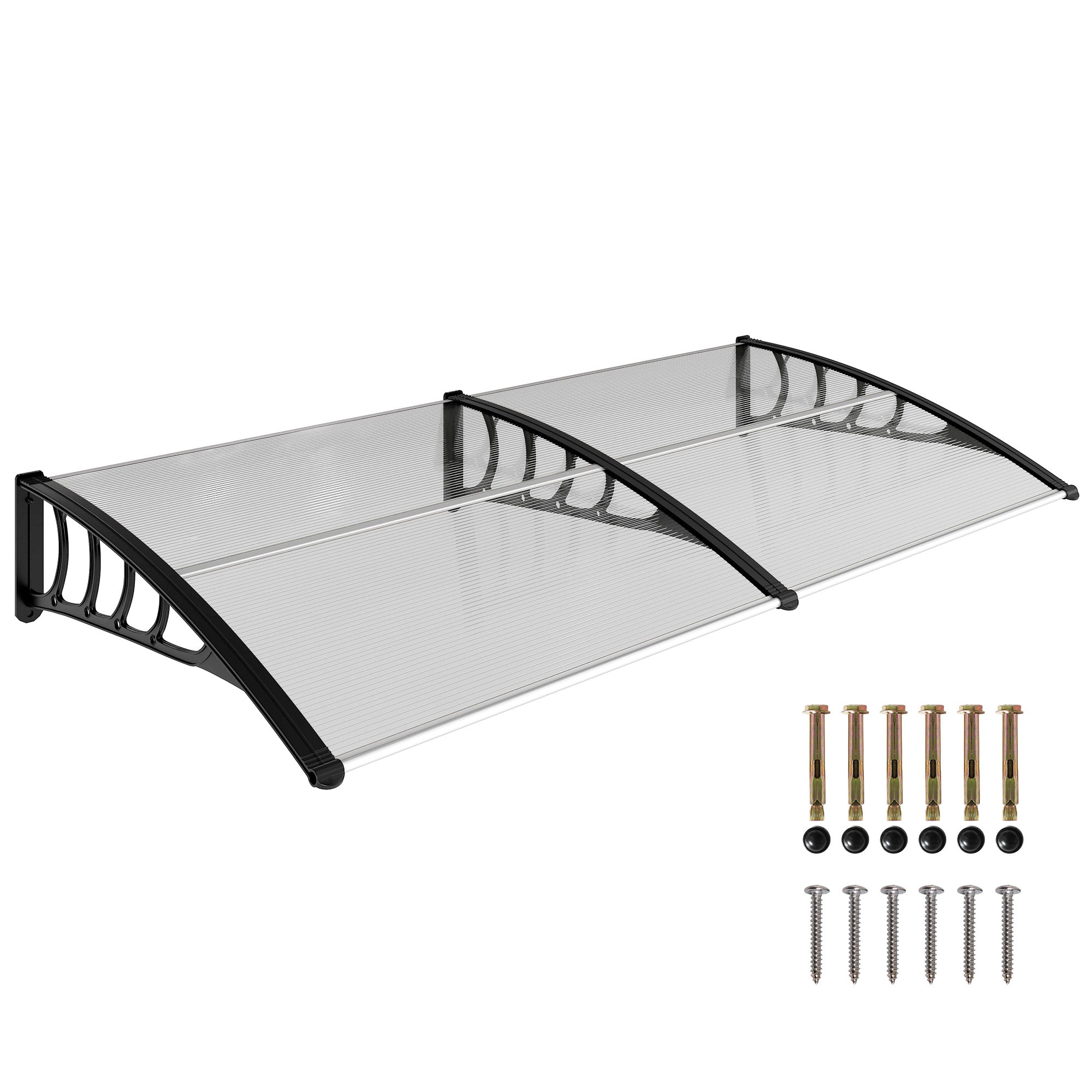 Protective Awning 200x96x27 cm Exterior Canopy for Doors and Windows against Sun and Rain with PP Polycarbonate Transparent Support