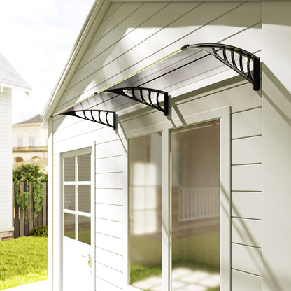 Protective Awning 200x96x27 cm Exterior Canopy for Doors and Windows against Sun and Rain with PP Polycarbonate Transparent Support