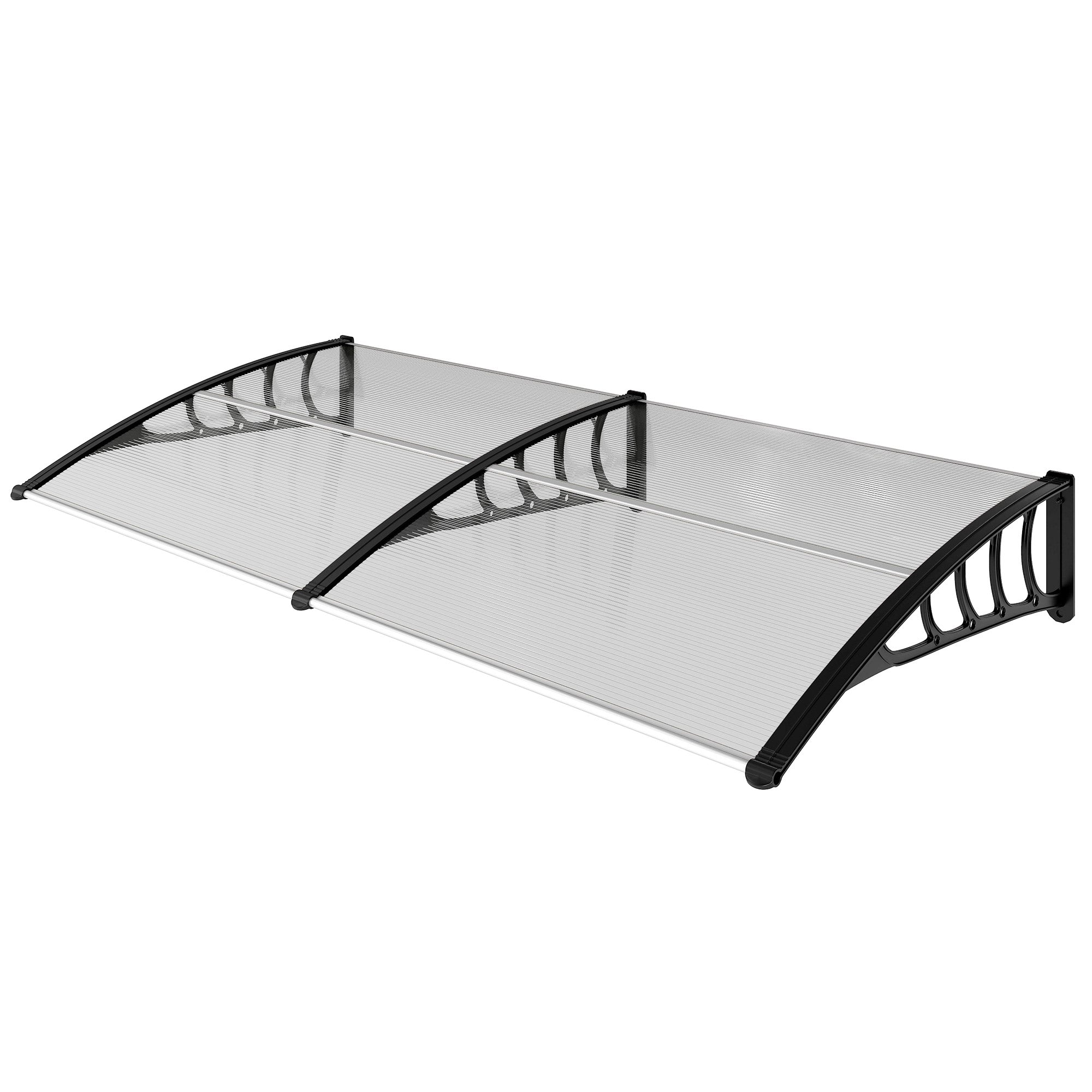 Protective Awning 200x96x27 cm Exterior Canopy for Doors and Windows against Sun and Rain with PP Polycarbonate Transparent Support