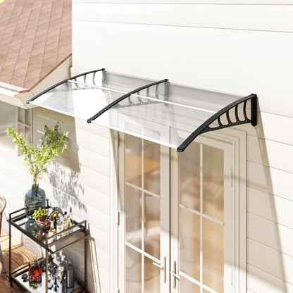 Protective Awning 200x96x27 cm Exterior Canopy for Doors and Windows against Sun and Rain with PP Polycarbonate Transparent Support