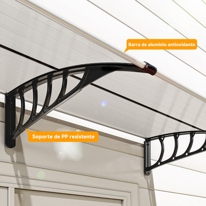Protective Awning 200x96x27 cm Exterior Canopy for Doors and Windows against Sun and Rain with PP Polycarbonate Transparent Support