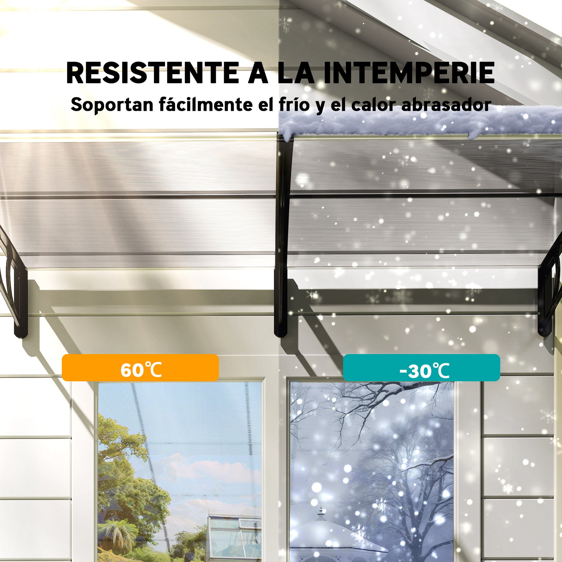 Protective Awning 200x96x27 cm Exterior Canopy for Doors and Windows against Sun and Rain with PP Polycarbonate Transparent Support