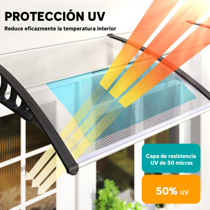Protective Awning 200x96x27 cm Exterior Canopy for Doors and Windows against Sun and Rain with PP Polycarbonate Transparent Support