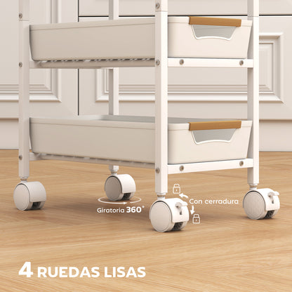 5-Level Kitchen Storage Cart with Wheels Wood-Effect Board and 4 Removable Drawers Kitchen Cart for Dining Room Living Room 39.5x24x82 cm White