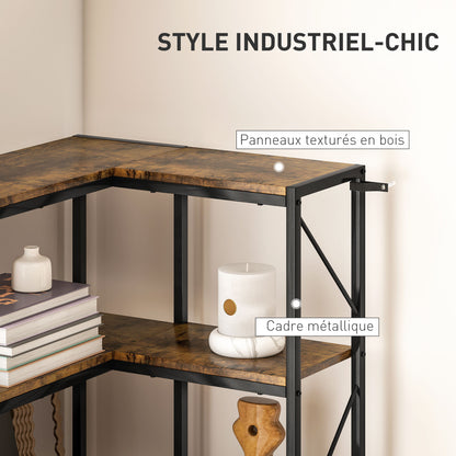 7-Tier L-Shaped Corner Bookshelf, Industrial Storage Shelf with Shelves for Living Room, Bedroom, Office, 60 x 60 x 198 cm, Rustic Brown
