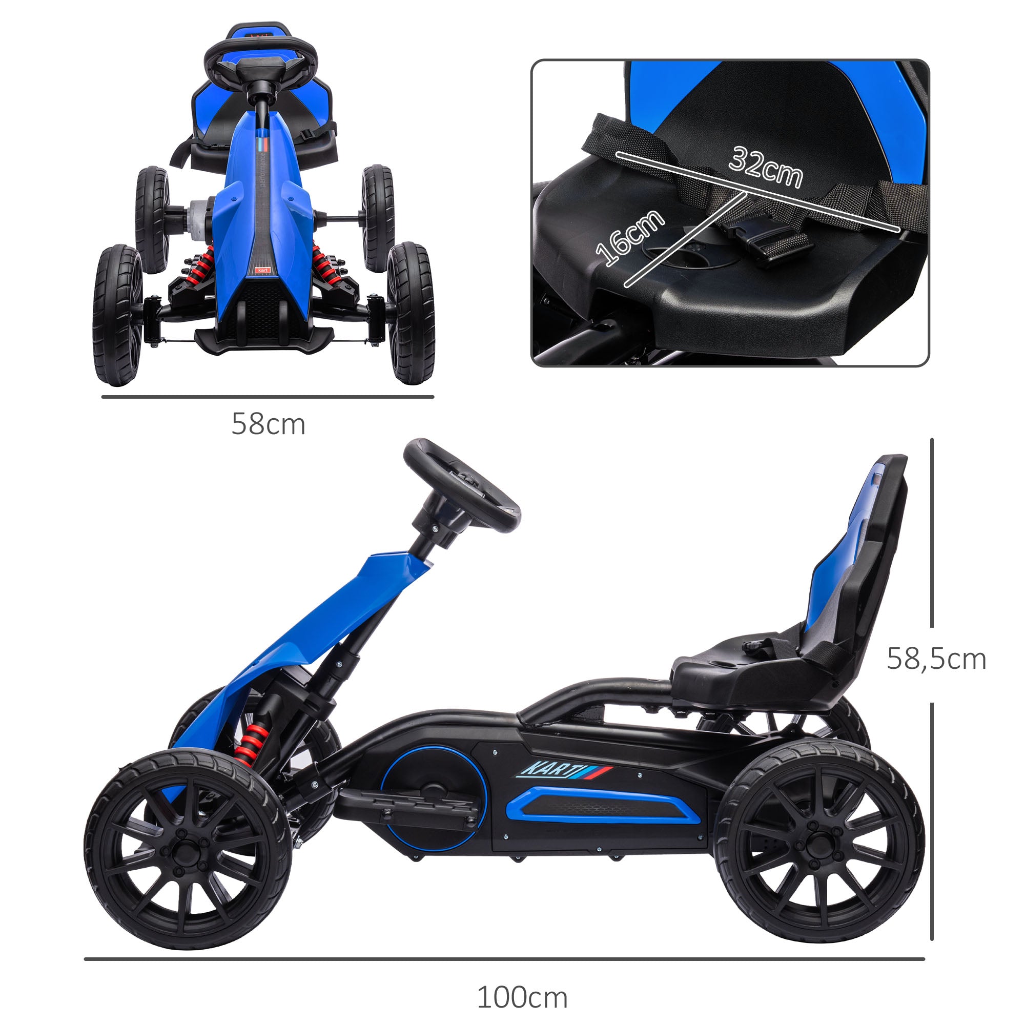 Electric Go-Kart for Kids 3-8 Years Old with 12V Battery Speed Adjustable 3-5 km/h and Safety Belt Load 30 kg for Outdoor Use 100x58x58.5 cm Blue
