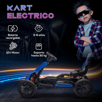 Electric Go-Kart for Kids 3-8 Years Old with 12V Battery Speed Adjustable 3-5 km/h and Safety Belt Load 30 kg for Outdoor Use 100x58x58.5 cm Blue