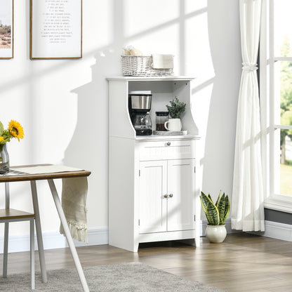 Kitchen Utility Cart Microwave Cabinet Kitchen Sideboard with Drawer Shelf 2 Doors Compartment Anti-Tipping Design for Dining Room 60x40x122.5 cm White