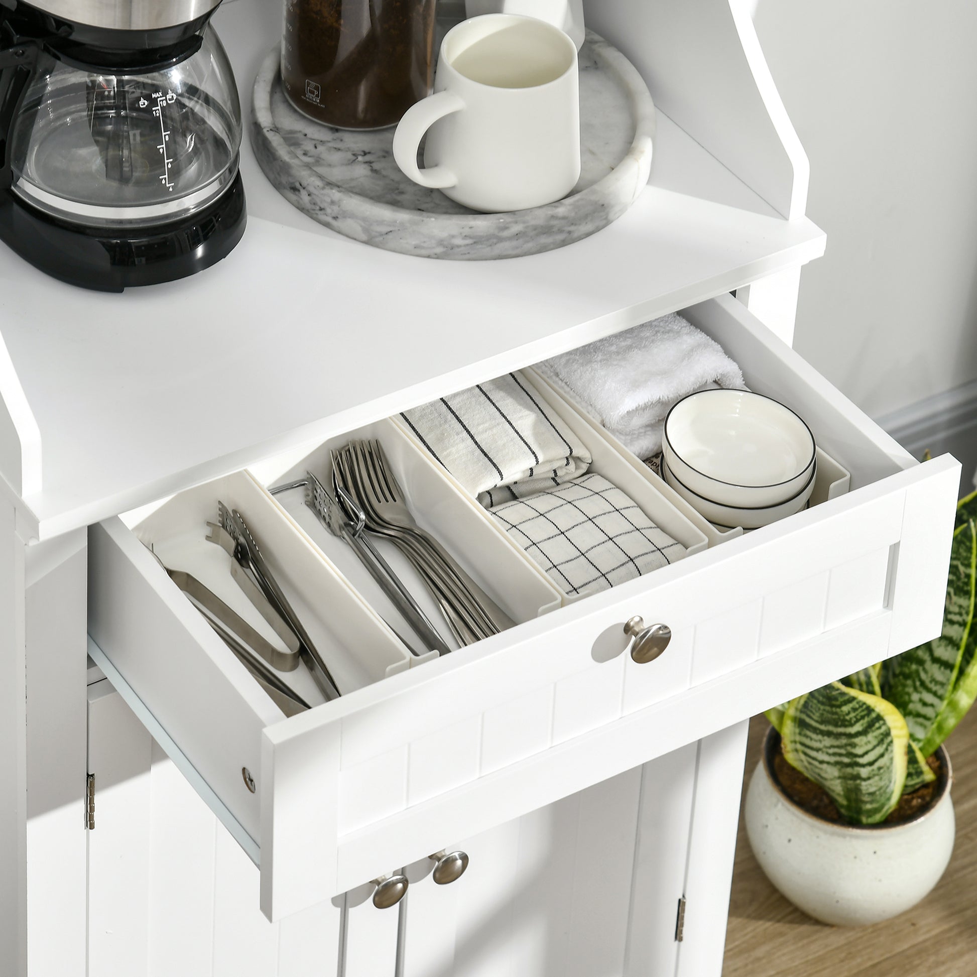 Kitchen Utility Cart Microwave Cabinet Kitchen Sideboard with Drawer Shelf 2 Doors Compartment Anti-Tipping Design for Dining Room 60x40x122.5 cm White