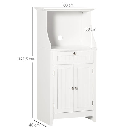 Kitchen Utility Cart Microwave Cabinet Kitchen Sideboard with Drawer Shelf 2 Doors Compartment Anti-Tipping Design for Dining Room 60x40x122.5 cm White