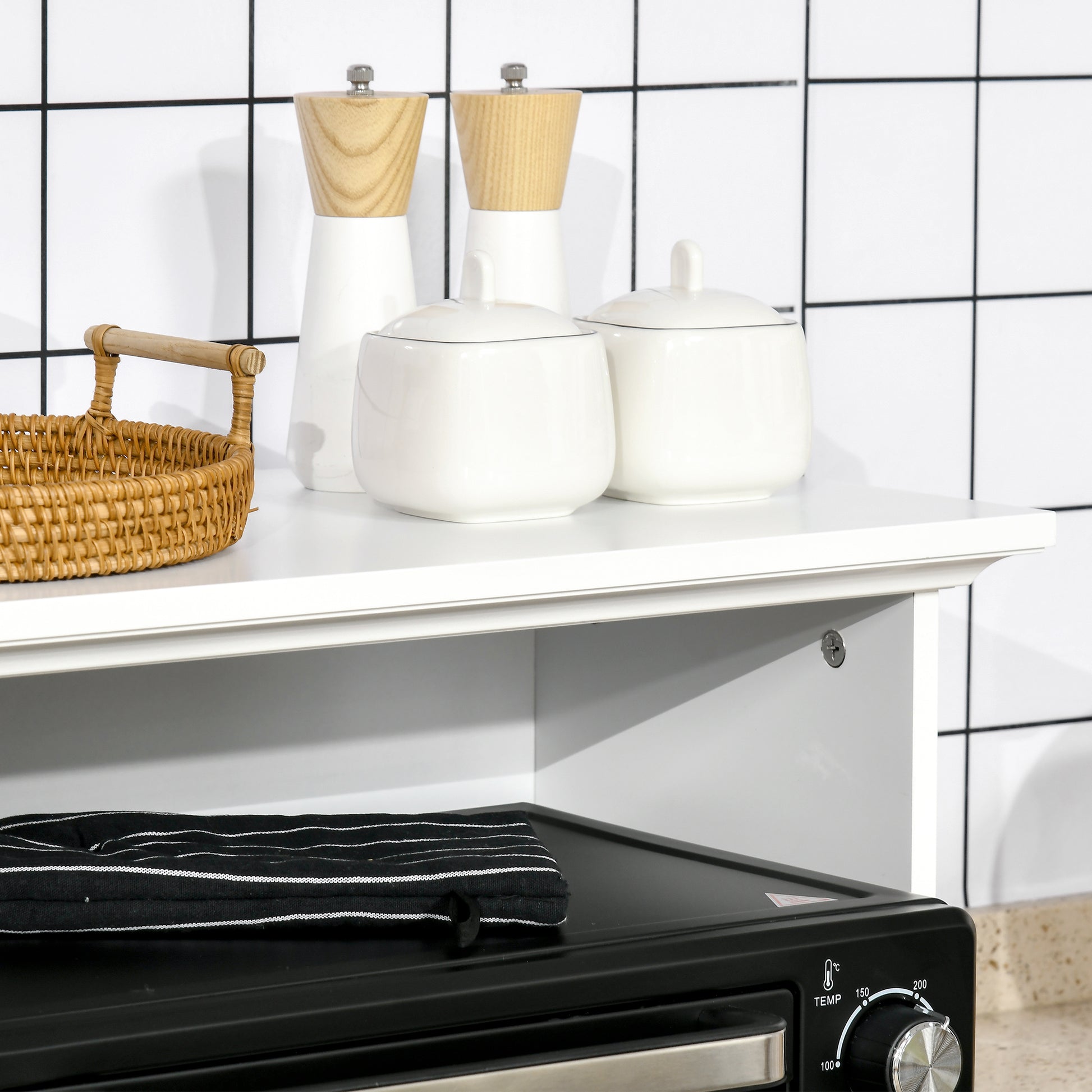 Kitchen Utility Cart Microwave Cabinet Kitchen Sideboard with Drawer Shelf 2 Doors Compartment Anti-Tipping Design for Dining Room 60x40x122.5 cm White