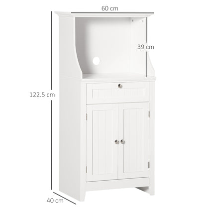 Kitchen Utility Cart Microwave Cabinet Kitchen Sideboard with Drawer Shelf 2 Doors Compartment Anti-Tipping Design for Dining Room 60x40x122.5 cm White