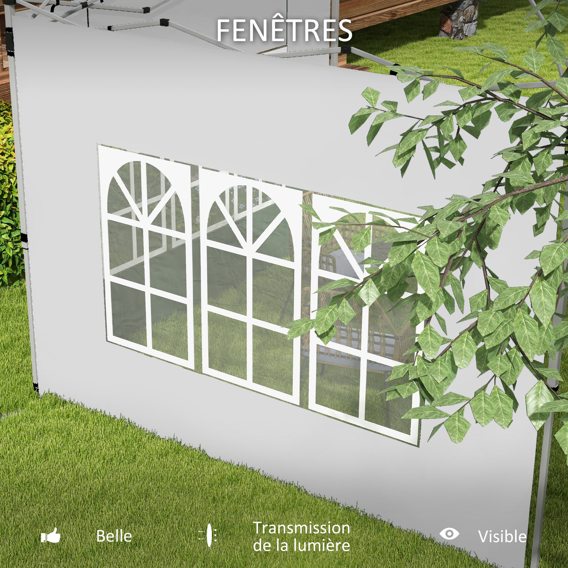 Set of 2 side walls for 3 x 3m or 3 x 4m gazebo, panel for pavilion, with window, made of oxford fabric, 295 x 195 cm, white
