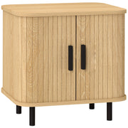Bedside Table Nightstand with Sliding Doors 2 Shelves and Steel Legs Scandinavian Style for Living Room 48x40x48 cm Oak