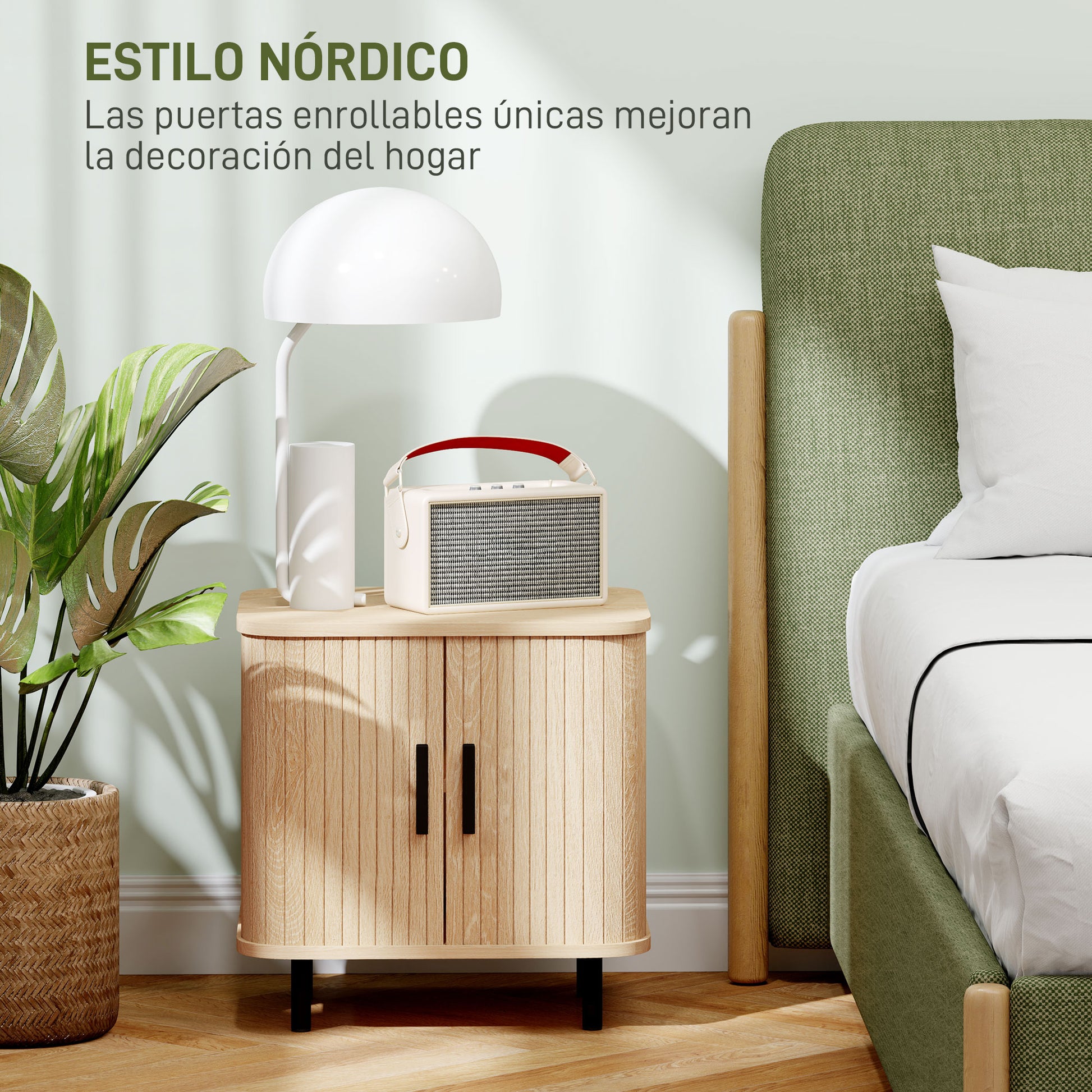 Bedside Table Nightstand with Sliding Doors 2 Shelves and Steel Legs Scandinavian Style for Living Room 48x40x48 cm Oak