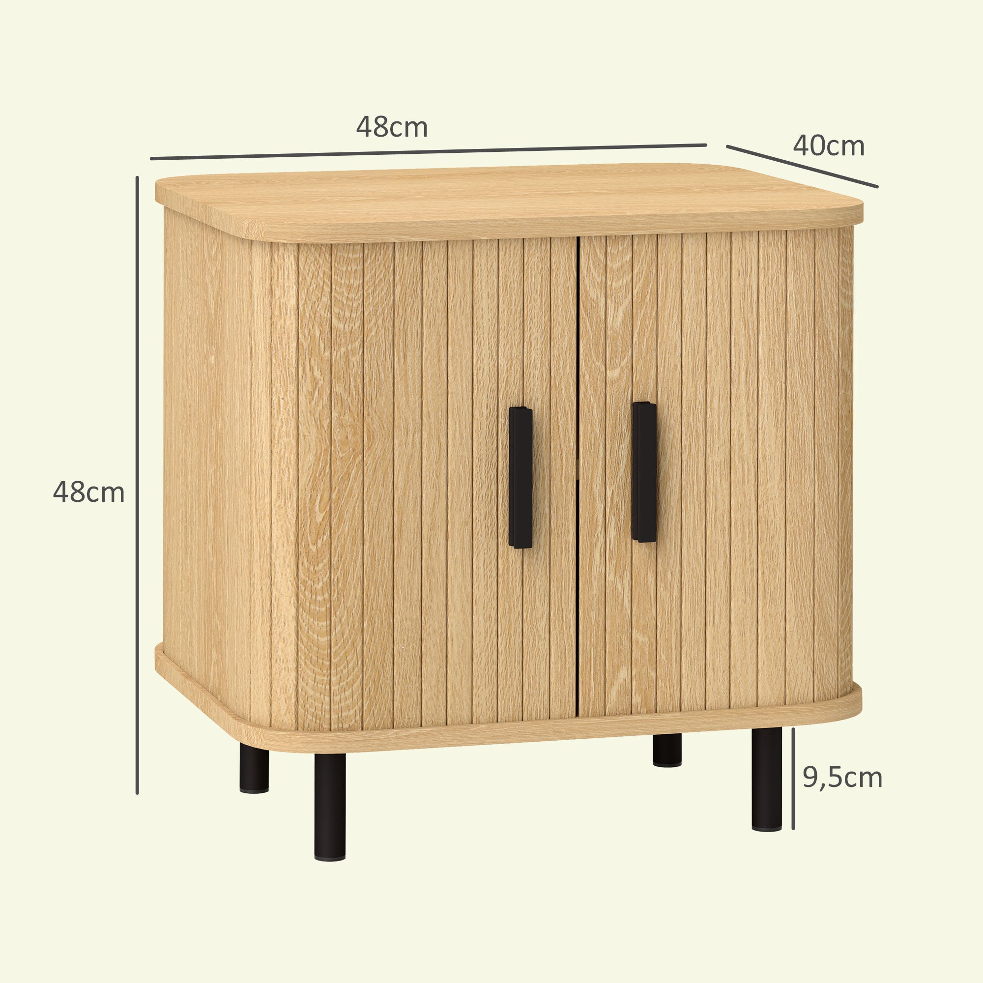Bedside Table Nightstand with Sliding Doors 2 Shelves and Steel Legs Scandinavian Style for Living Room 48x40x48 cm Oak