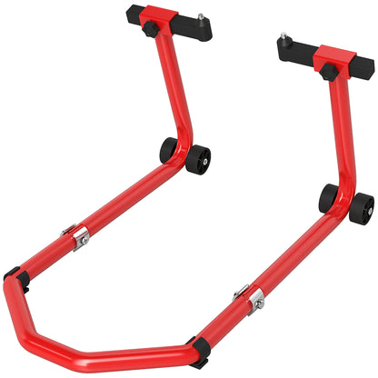Universal Motorcycle Lift Stand 390 kg Load Front and Rear Wheel Support Convertible with Adjustable U and L Fork Adapters and Wheels for Repair Maintenance