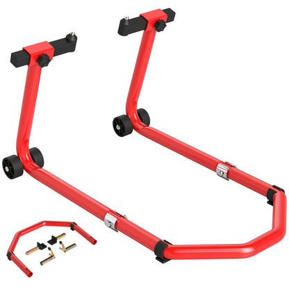 Universal Motorcycle Lift Stand 390 kg Load Front and Rear Wheel Support Convertible with Adjustable U and L Fork Adapters and Wheels for Repair Maintenance
