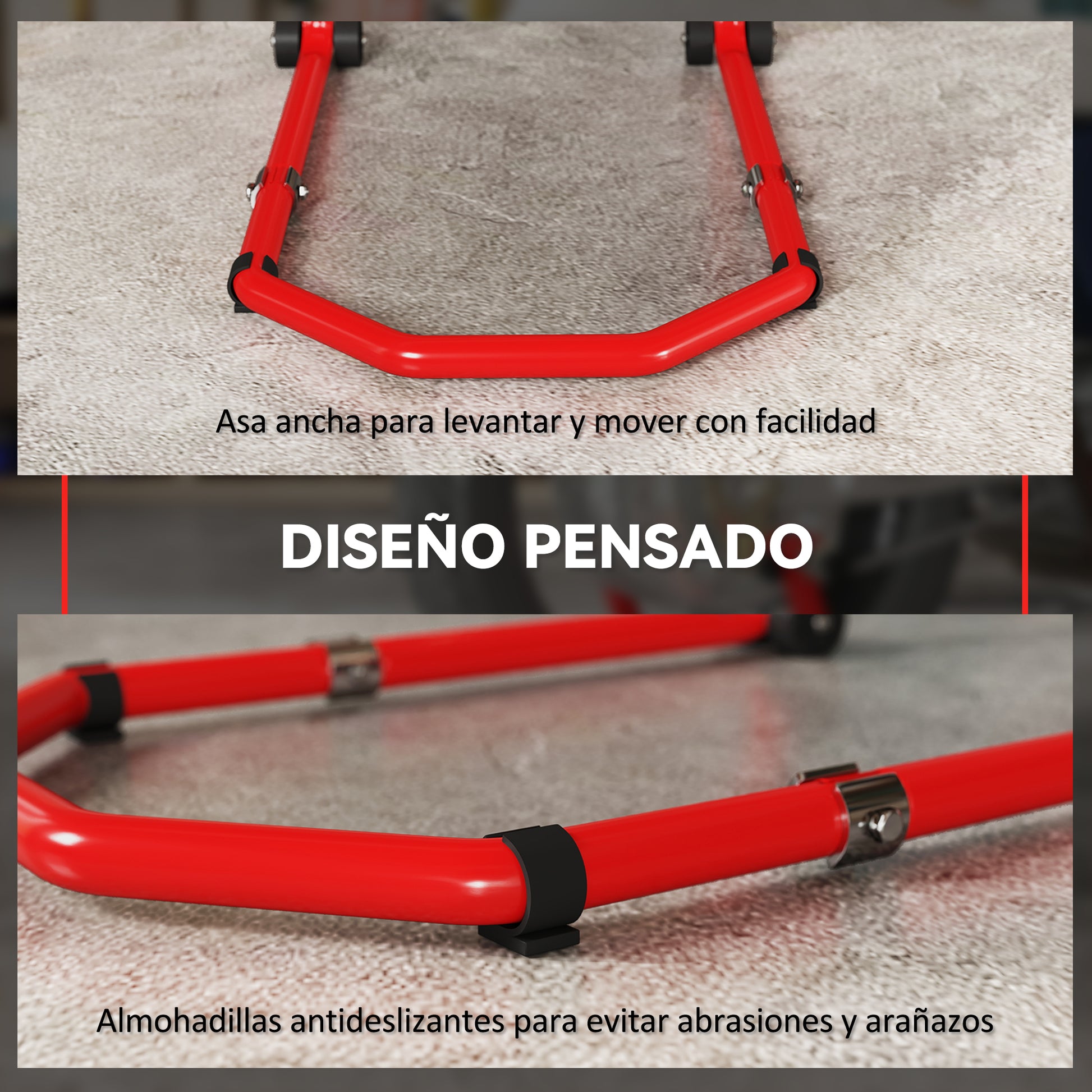 Universal Motorcycle Lift Stand 390 kg Load Front and Rear Wheel Support Convertible with Adjustable U and L Fork Adapters and Wheels for Repair Maintenance