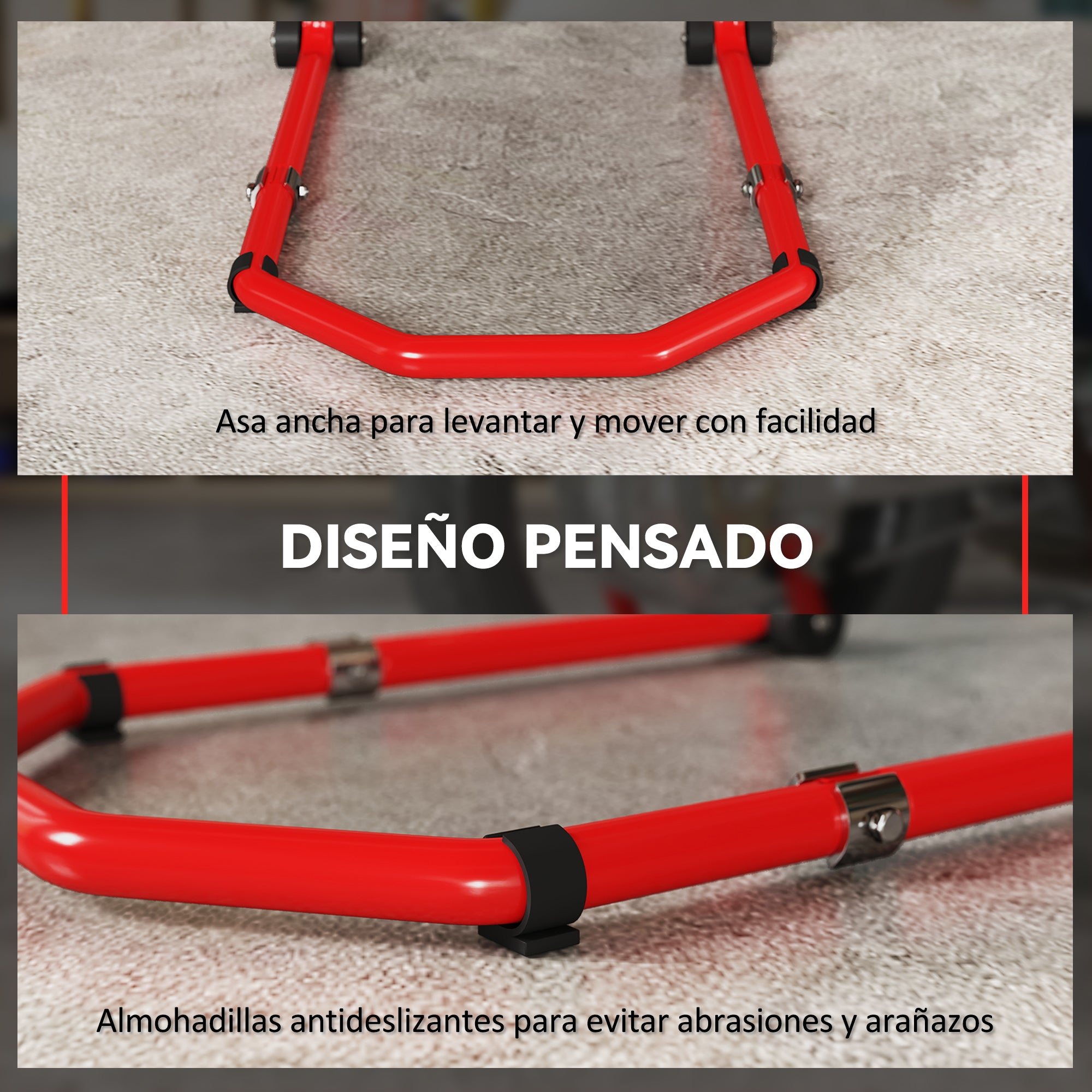 Universal Motorcycle Lift Stand 390 kg Load Front and Rear Wheel Support Convertible with Adjustable U and L Fork Adapters and Wheels for Repair Maintenance
