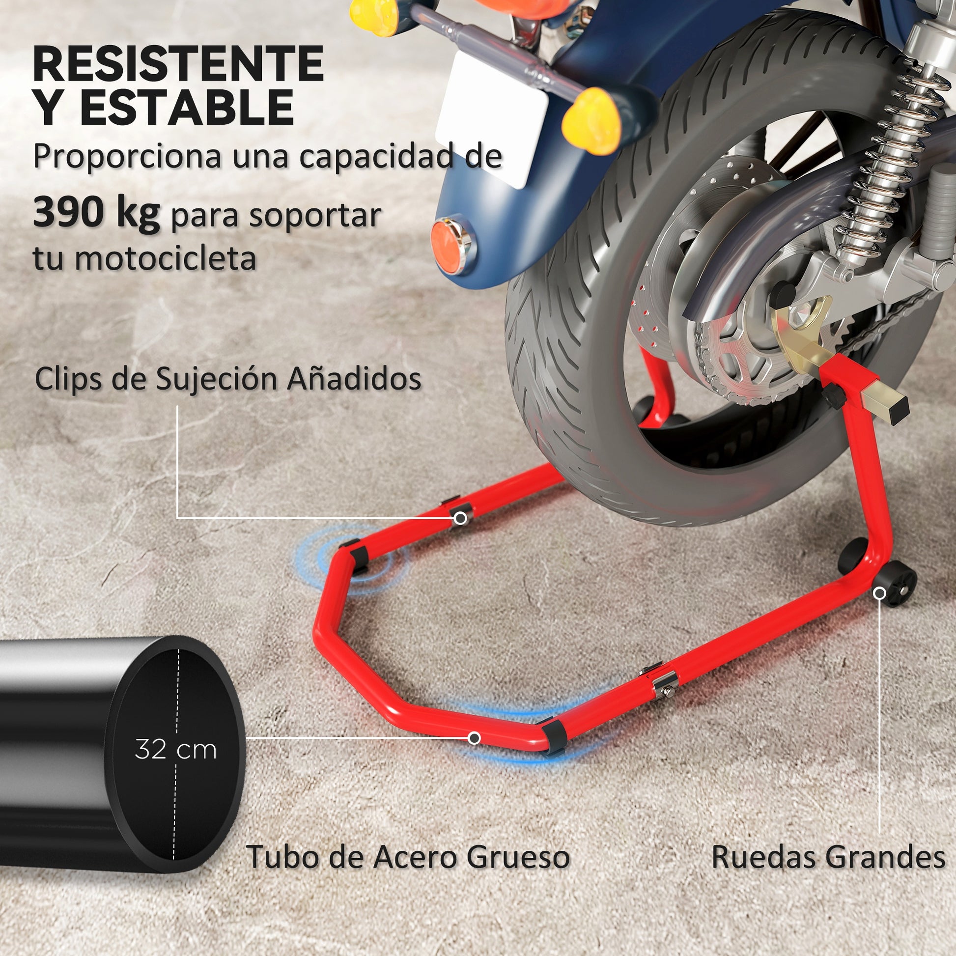 Universal Motorcycle Lift Stand 390 kg Load Front and Rear Wheel Support Convertible with Adjustable U and L Fork Adapters and Wheels for Repair Maintenance